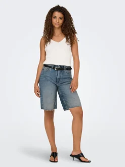 ONLCARO Vita alta Loose Fit Bermuda in jeans