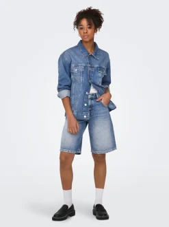 ONLMATE Vita media Baggy Fit Bermuda in jeans
