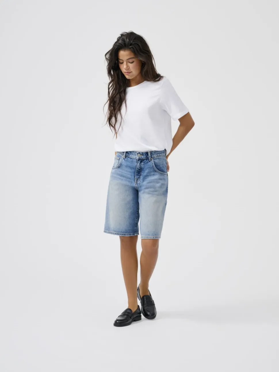 ONLMATE Vita media Baggy Fit Bermuda in jeans