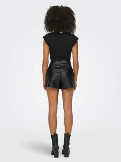 ONLTRICIA Vita media Baggy Fit Pantaloncini in finta pelle
