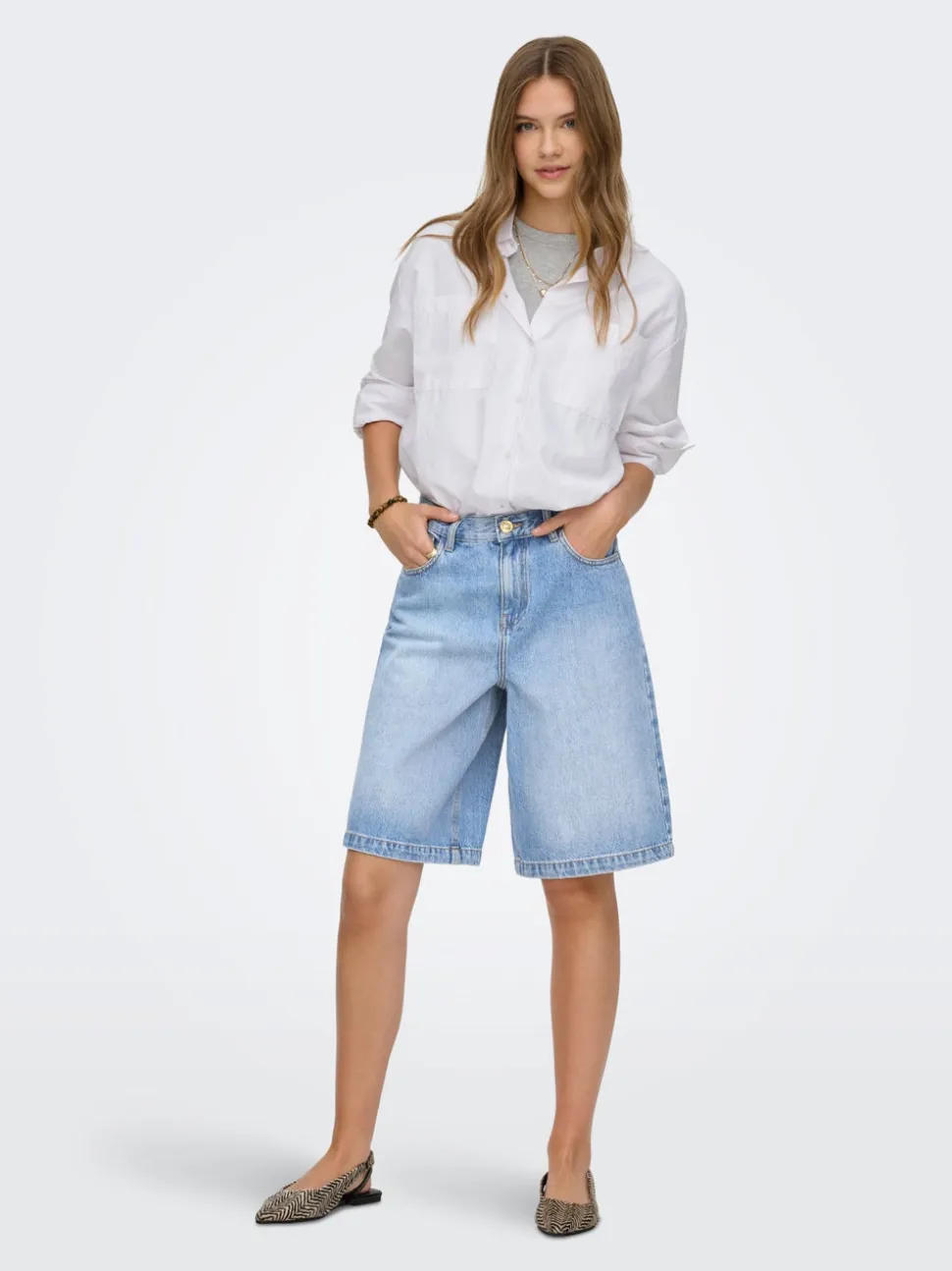 ONLZAGU-DORSI Vita media Loose Fit Bermuda in jeans